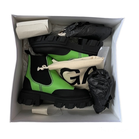 GANNI Flash Green Leather Chunky Ankle Rubber Lug Boots - 5 - Picture 5 of 6